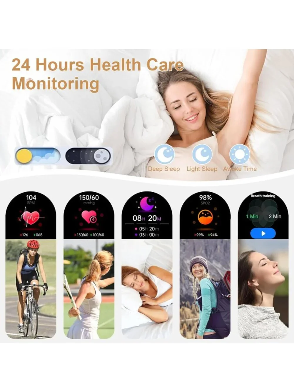 Stylish Diamond Smart Watch for Women, Full Screen Fitness Tracker, Heart Rate